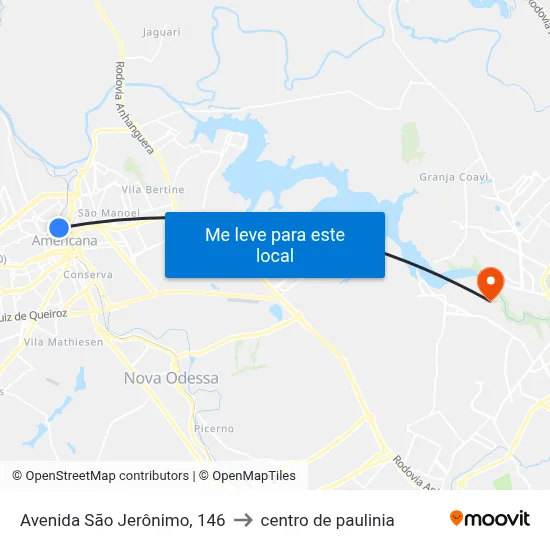 Avenida São Jerônimo, 146 to centro de paulinia map