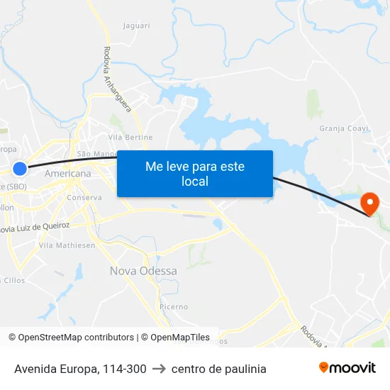 Avenida Europa, 114-300 to centro de paulinia map