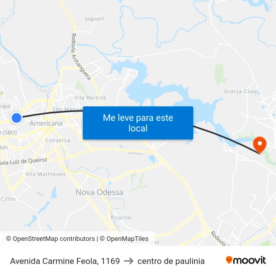 Avenida Carmine Feola, 1169 to centro de paulinia map