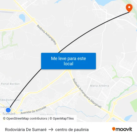 Rodoviária De Sumaré to centro de paulinia map