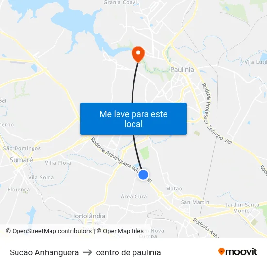 Sucão Anhanguera to centro de paulinia map