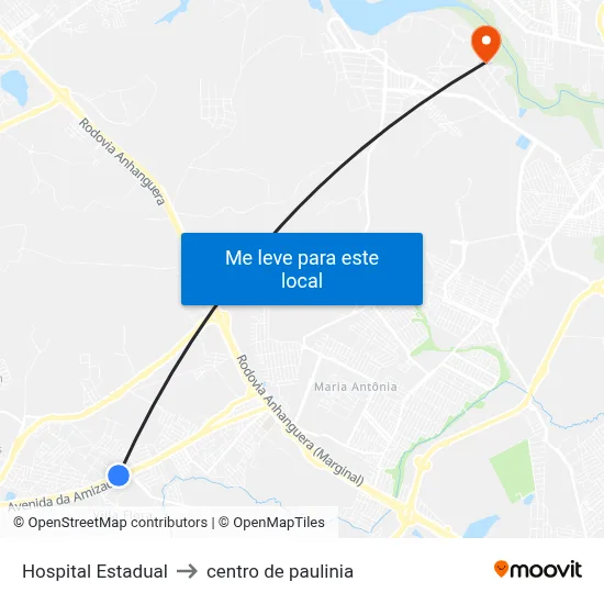 Hospital Estadual to centro de paulinia map