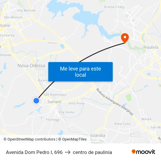 Avenida Dom Pedro I, 696 to centro de paulinia map