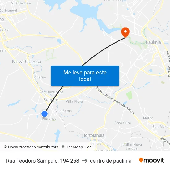 Rua Teodoro Sampaio, 194-258 to centro de paulinia map