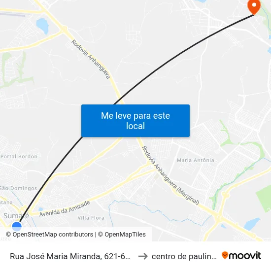 Rua José Maria Miranda, 621-683 to centro de paulinia map