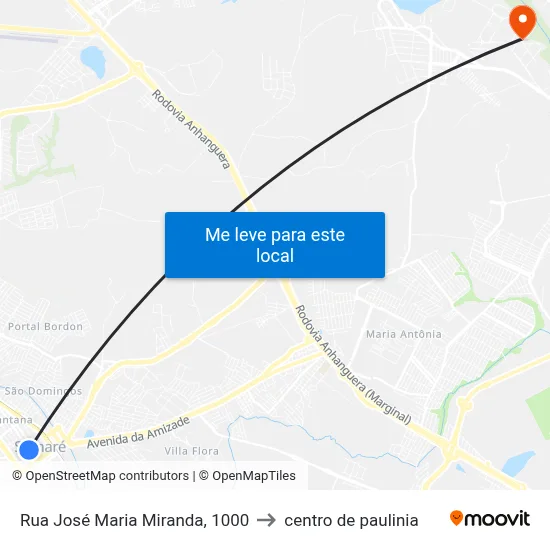 Rua José Maria Miranda, 1000 to centro de paulinia map