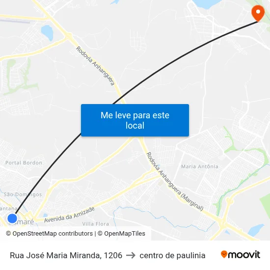 Rua José Maria Miranda, 1206 to centro de paulinia map