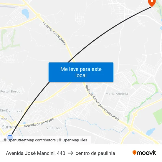 Avenida José Mancini, 440 to centro de paulinia map
