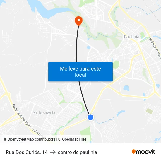 Rua Dos Curiós, 14 to centro de paulinia map