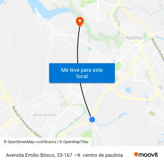 Avenida Emílio Bôsco, 33-167 to centro de paulinia map