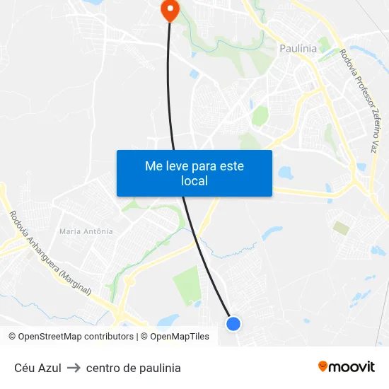 Céu Azul to centro de paulinia map