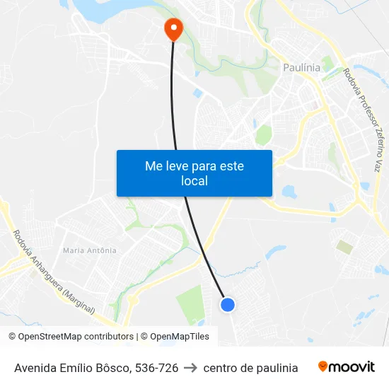 Avenida Emílio Bôsco, 536-726 to centro de paulinia map