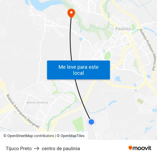 Tijuco Preto to centro de paulinia map