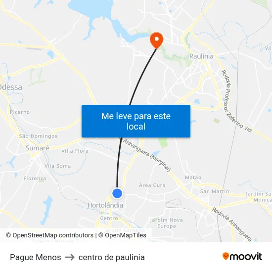 Pague Menos to centro de paulinia map