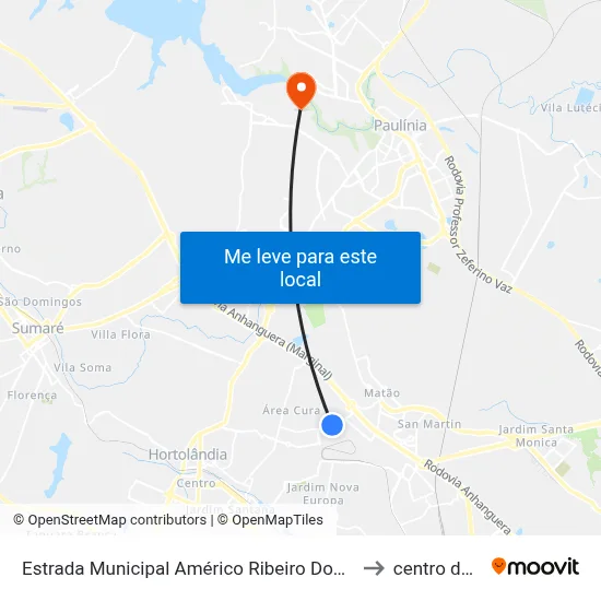 Estrada Municipal Américo Ribeiro Dos Santos Smr-385, 583-1085 to centro de paulinia map