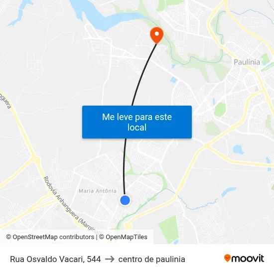 Rua Osvaldo Vacari, 544 to centro de paulinia map