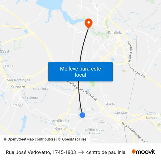 Rua José Vedovatto, 1745-1803 to centro de paulinia map