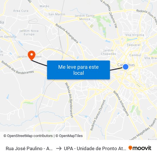 Rua José Paulino - Av. Campos Sales to UPA - Unidade de Pronto Atendimento Rosolem map