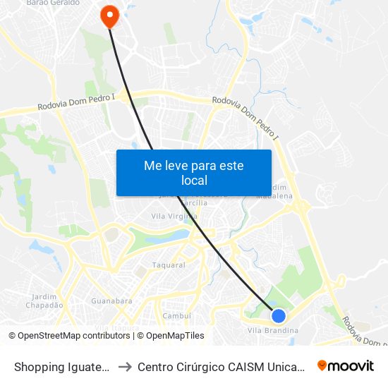 Shopping Iguatemi to Centro Cirúrgico CAISM Unicamp map