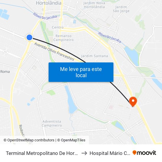 Terminal Metropolitano De Hortolândia to Hospital Mário Covas map