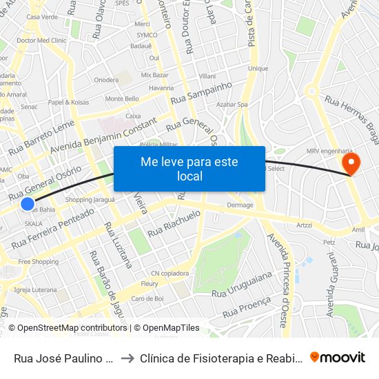 Rua José Paulino - Av. Campos Sales to Clínica de Fisioterapia e Reabilitação do Hospital Vera Cruz map