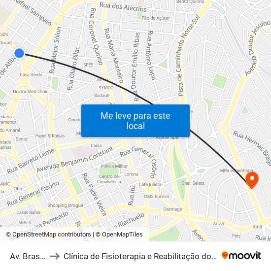 Av. Brasil, 116 to Clínica de Fisioterapia e Reabilitação do Hospital Vera Cruz map