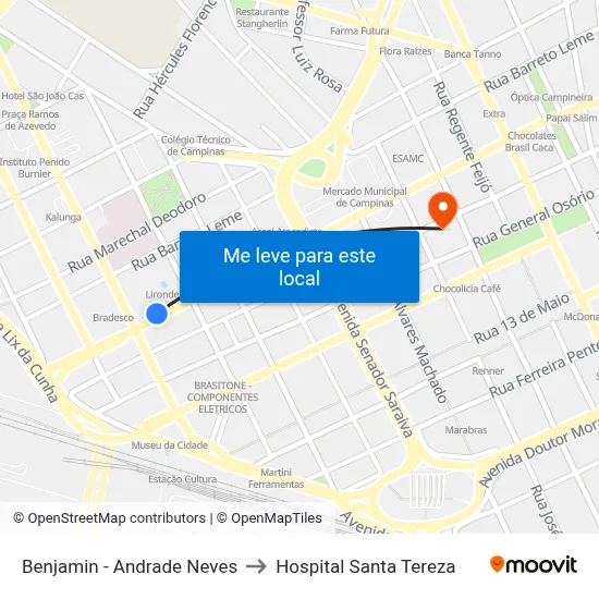 Benjamin - Andrade Neves to Hospital Santa Tereza map