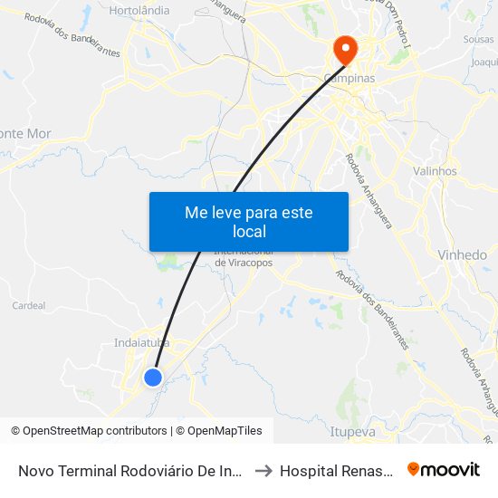 Novo Terminal Rodoviário De Indaiatuba to Hospital Renascença map