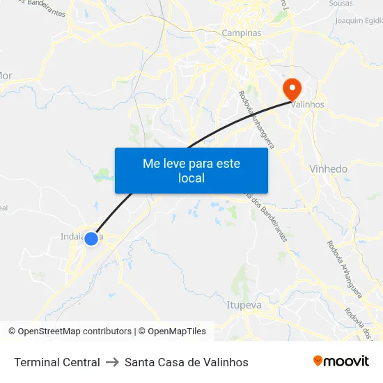 Terminal Central to Santa Casa de Valinhos map