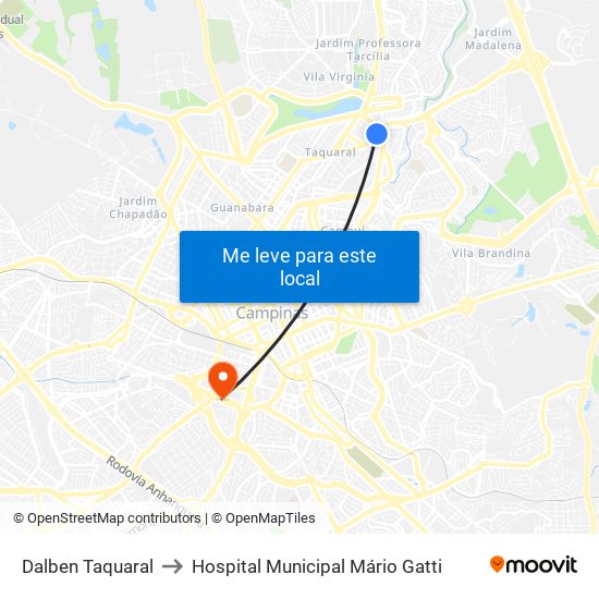 Dalben Taquaral to Hospital Municipal Mário Gatti map