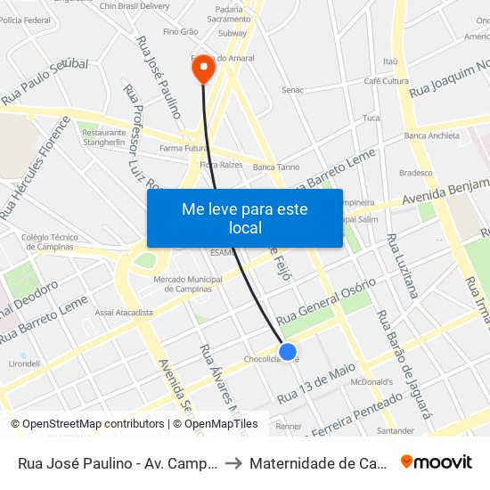 Rua José Paulino - Av. Campos Sales to Maternidade de Campinas map