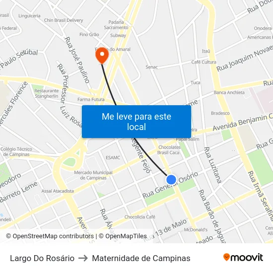Largo Do Rosário to Maternidade de Campinas map