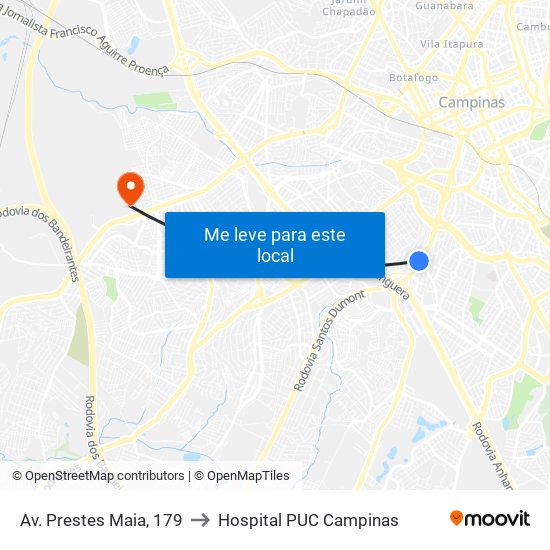 Av. Prestes Maia, 179 to Hospital PUC Campinas map