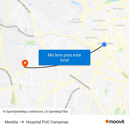 Mesbla to Hospital PUC Campinas map