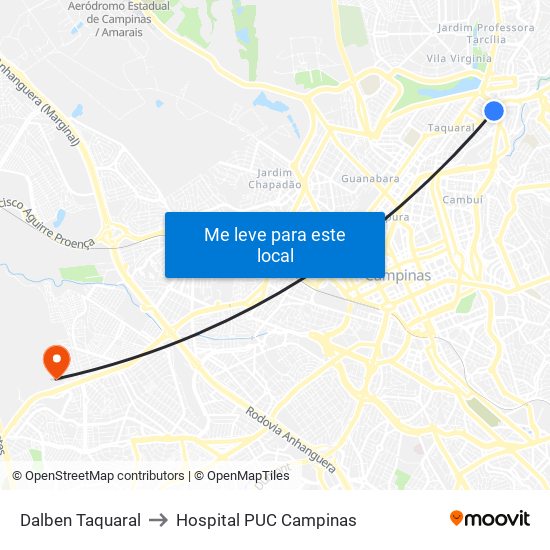 Dalben Taquaral to Hospital PUC Campinas map