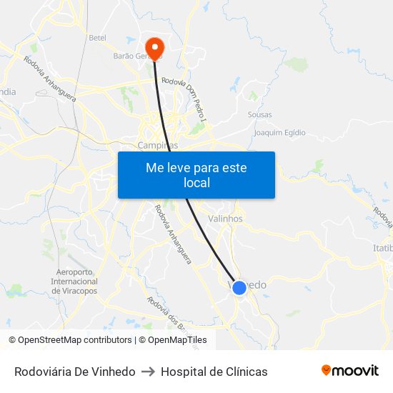 Rodoviária De Vinhedo to Hospital de Clínicas map