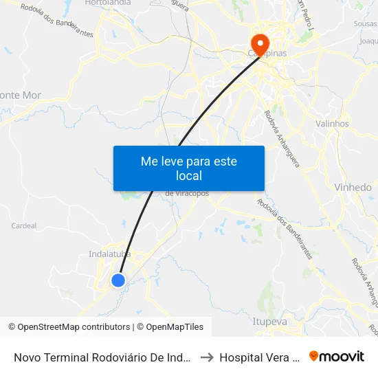 Novo Terminal Rodoviário De Indaiatuba to Hospital Vera Cruz map