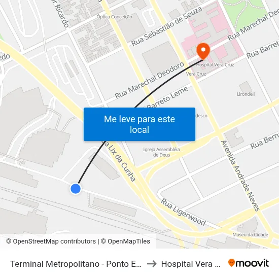 Terminal Metropolitano - Ponto Externo to Hospital Vera Cruz map