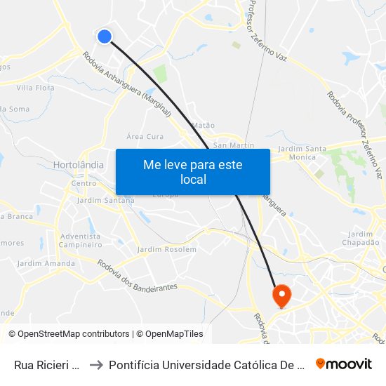 Rua Ricieri Rossi, 251-315 to Pontifícia Universidade Católica De Campinas - Puc-Campinas (Campus II) map