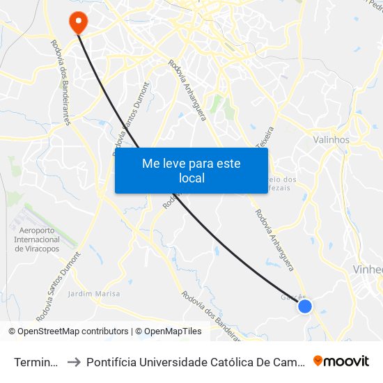 Terminal Capela to Pontifícia Universidade Católica De Campinas - Puc-Campinas (Campus II) map