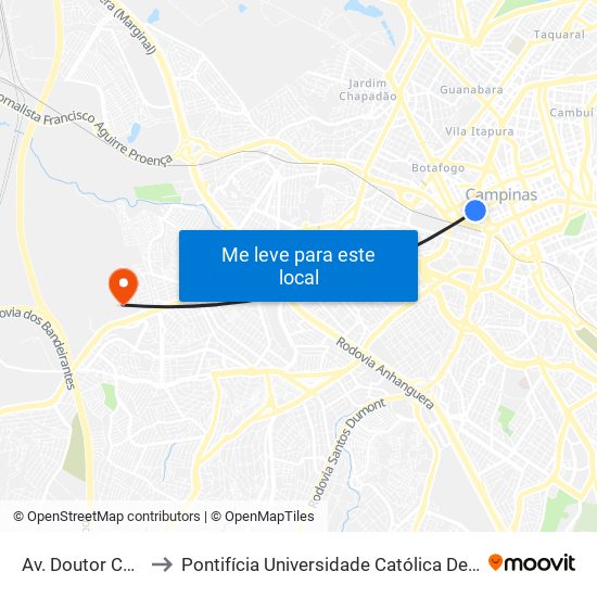 Av. Doutor Campos Sales, 351 to Pontifícia Universidade Católica De Campinas - Puc-Campinas (Campus II) map