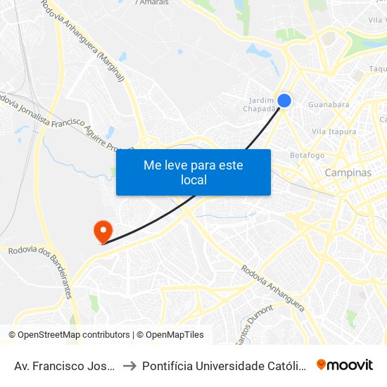 Av. Francisco José De Camargo Andrade, 187 to Pontifícia Universidade Católica De Campinas - Puc-Campinas (Campus II) map