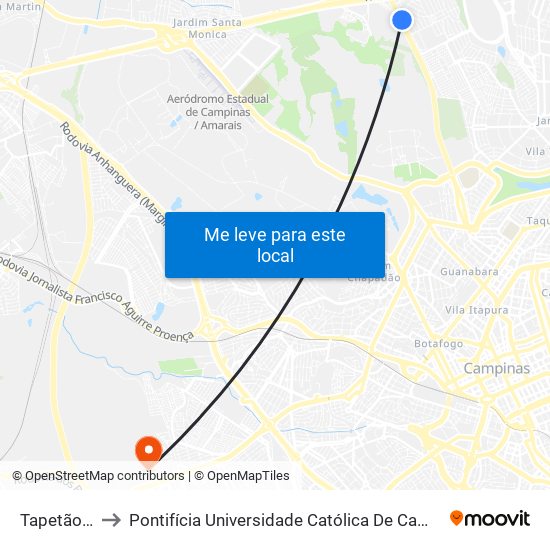 Tapetão (Medley) to Pontifícia Universidade Católica De Campinas - Puc-Campinas (Campus II) map