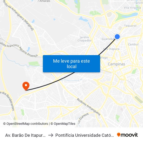 Av. Barão De Itapura - Rua José De Campos Novaes to Pontifícia Universidade Católica De Campinas - Puc-Campinas (Campus II) map