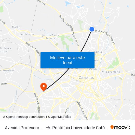 Avenida Professora Ana Maria Silvestre Adade,  233 to Pontifícia Universidade Católica De Campinas - Puc-Campinas (Campus II) map