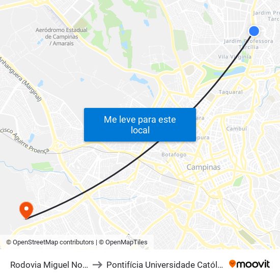 Rodovia Miguel Noel Nascentes Burnier - Facamp to Pontifícia Universidade Católica De Campinas - Puc-Campinas (Campus II) map