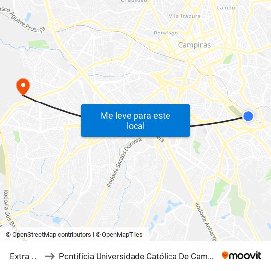 Extra Abolição to Pontifícia Universidade Católica De Campinas - Puc-Campinas (Campus II) map