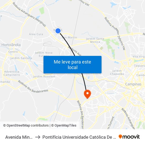 Avenida Minasa, 1089-1121 to Pontifícia Universidade Católica De Campinas - Puc-Campinas (Campus II) map