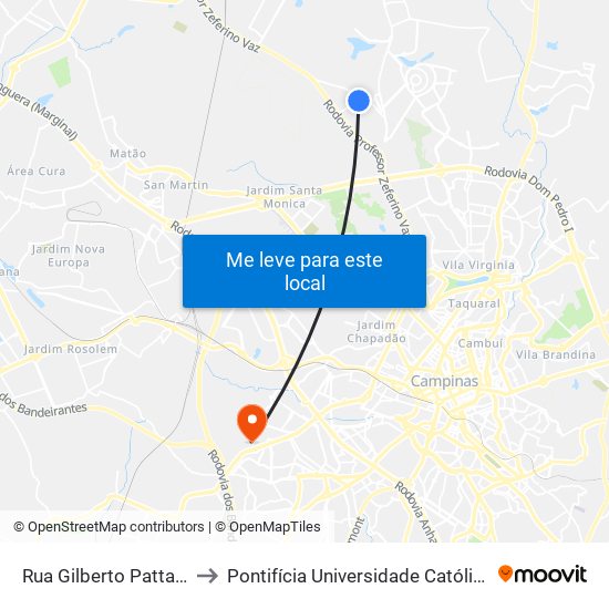 Rua Gilberto Pattaro -  236-328 - Barão Geraldo to Pontifícia Universidade Católica De Campinas - Puc-Campinas (Campus II) map