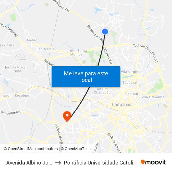 Avenida Albino José Barbosa De Oliveira, 1000 to Pontifícia Universidade Católica De Campinas - Puc-Campinas (Campus II) map